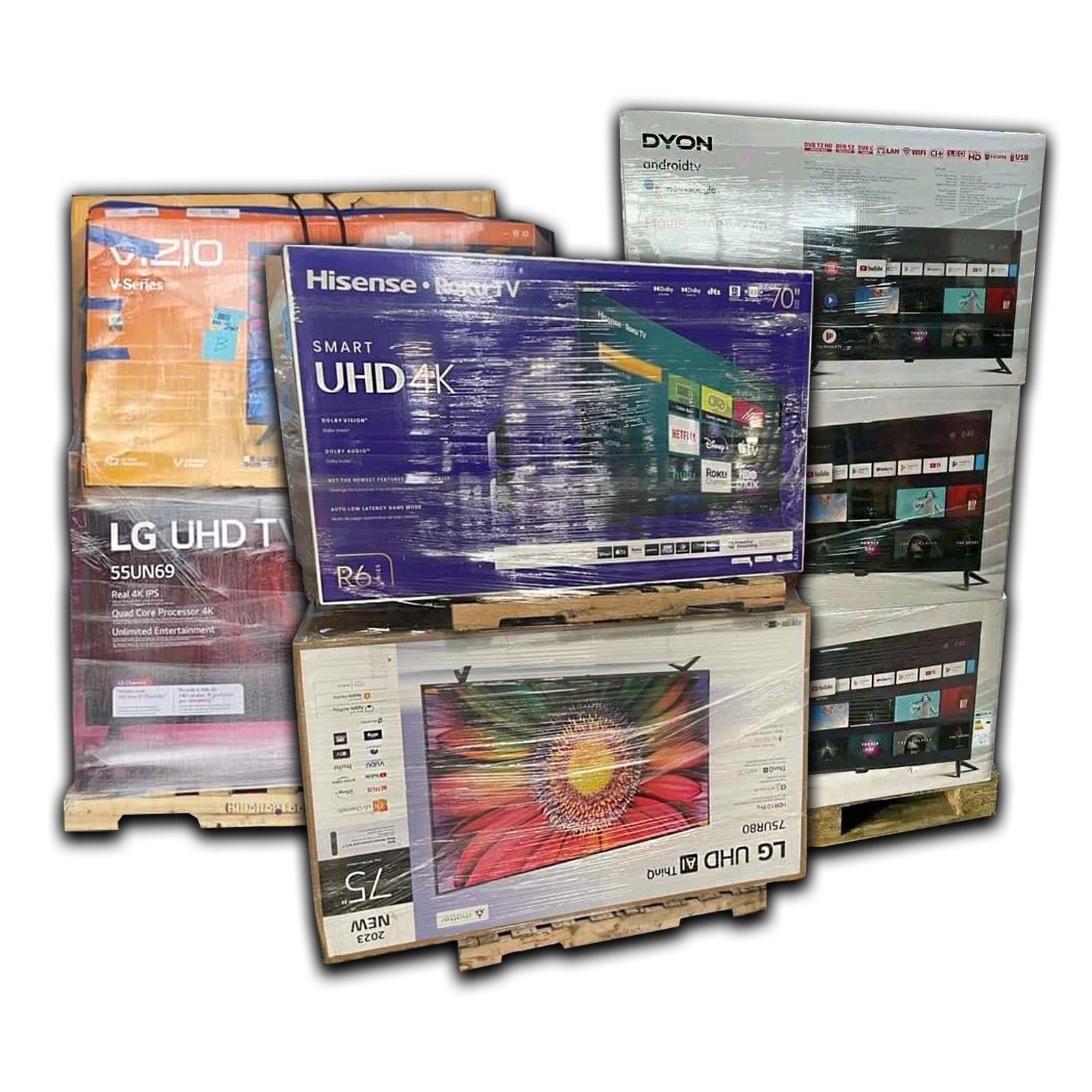 Salvage TVs Liquidation Pallet Salvage TVs Liquidation Pallet: customer-return consumer electronics pallet with free US shipping